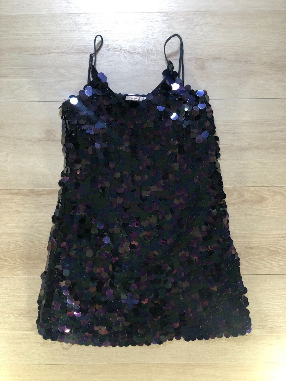 Mi Ami Sequin Slip Dress Iridescent Black Small [0023]